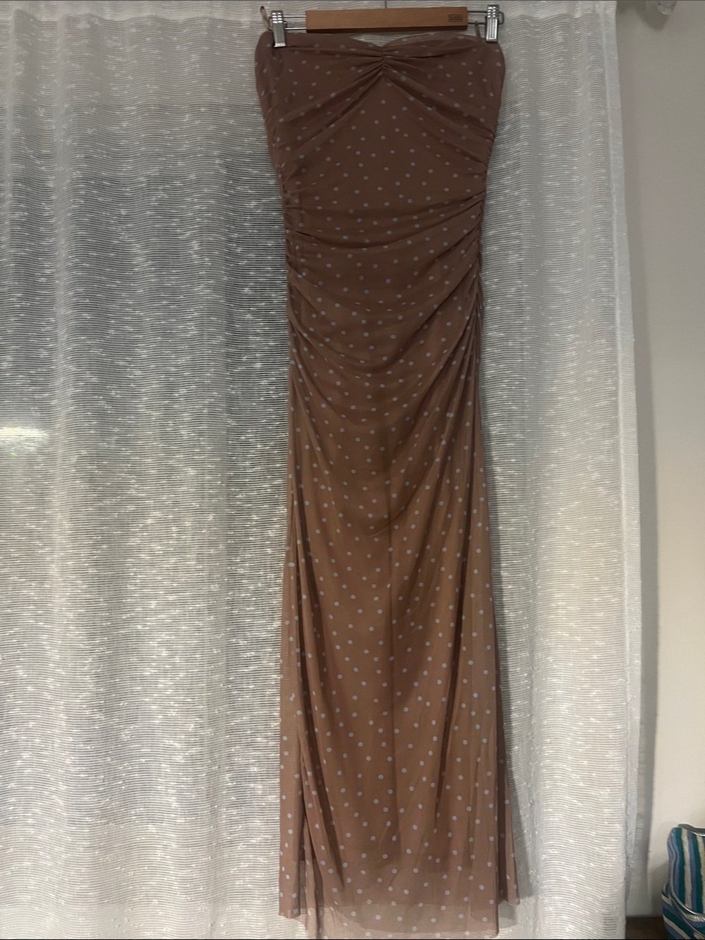 Zara Brown Polka Dot Strapless Maxi Dress